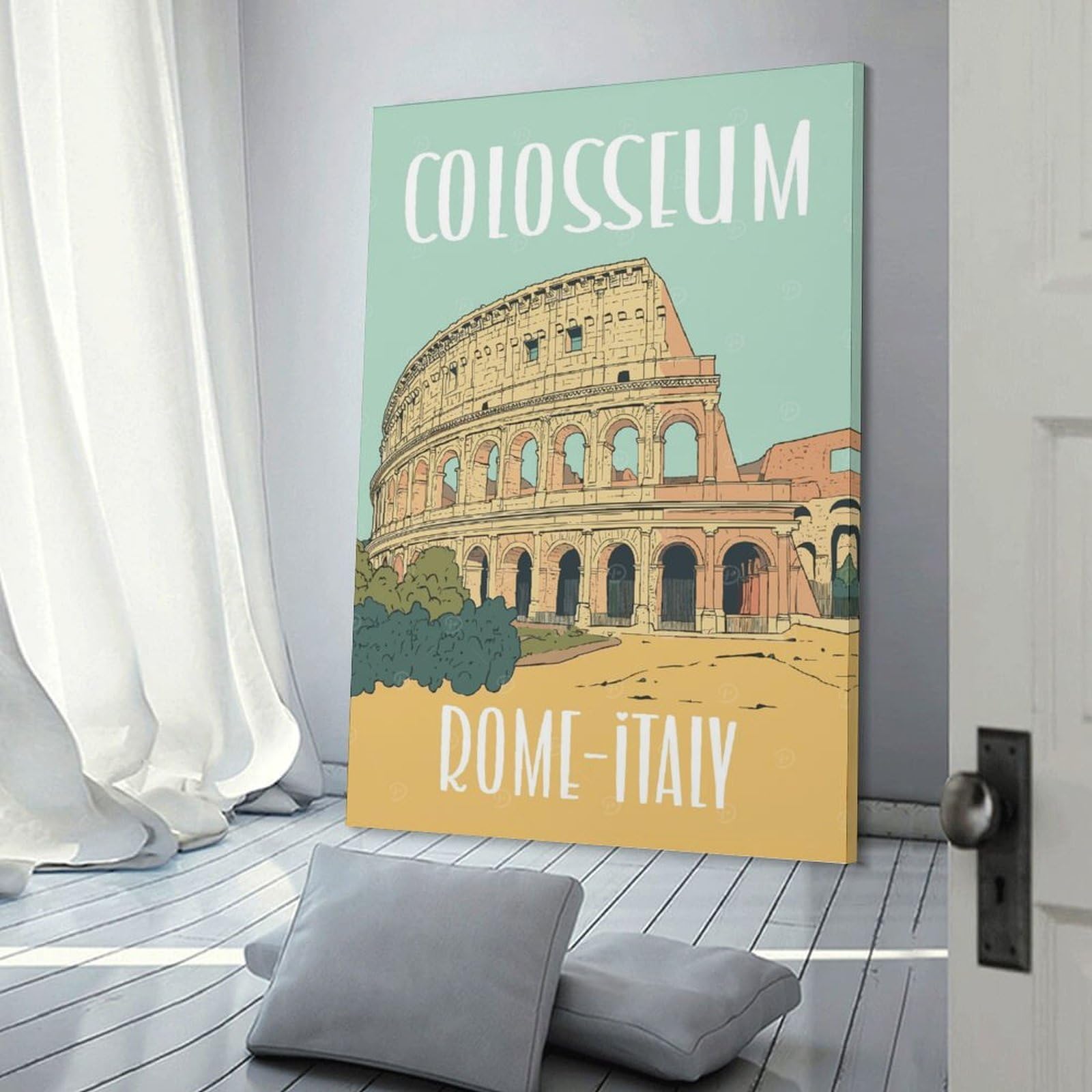 Junmoney Canvas Wall Decor Colosseum Rome Italy Poster, 16x24inch(40x60cm), for Bedroom, Guest Room Or Reading Nook, Decorative Wall Art for Cosy Rooms