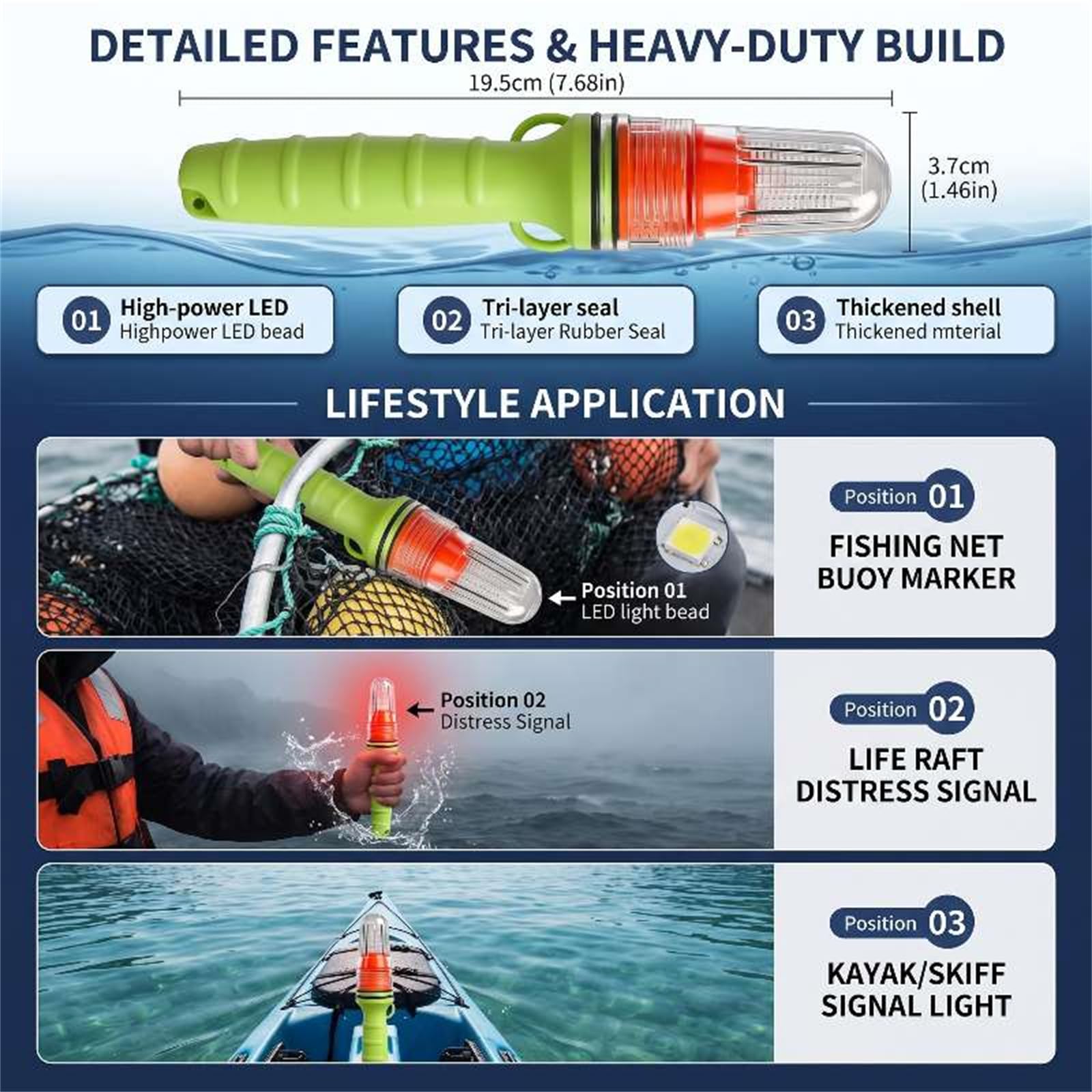 3 PCS Boat Flares,Coast Guard Approved Marine Electronic Distress Flare,Waterproof LED Emergency Signal Light for Fishing Boats,Buoys,Life Rafts (Blue+White)