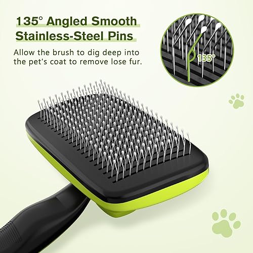 Vista 4 de Pecute Self-Cleaning Slicker Brush for Dogs, Cats, Lightweight Dog Brush for Shedding Massaging Grooming, Cat Brush Gently Removes Loose Fur Verde