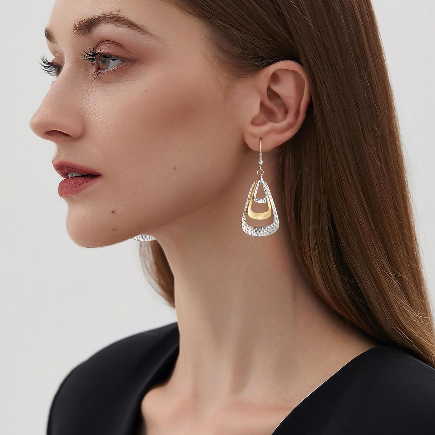 Ritach Silver Dangle Earrings for Women Trendy Handmade Vintage Hammered Two Tone Large Boho Drop Earrings for Sensitive Ears women - Image 4