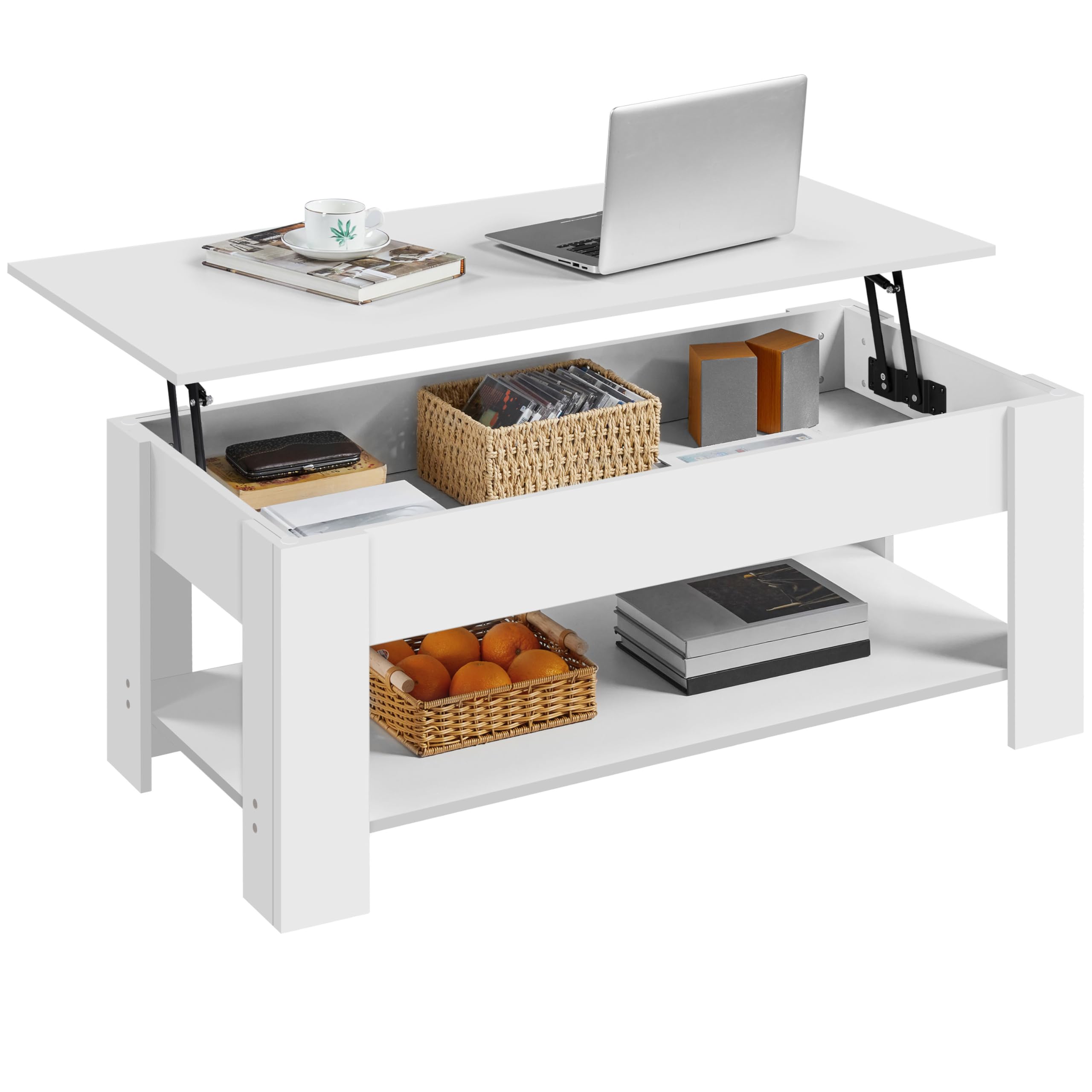 Yaheetech Tavolino da Caffè sollevabile 120 x 60 x 49,5-62,5 cm Bianco