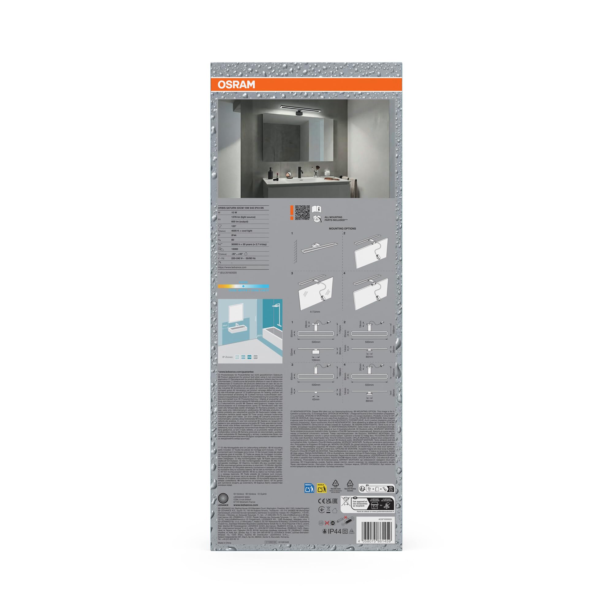 Osram LED-Badezimmerspiegelleuchte Orbis Saturn Schwarz, Kaltweiß