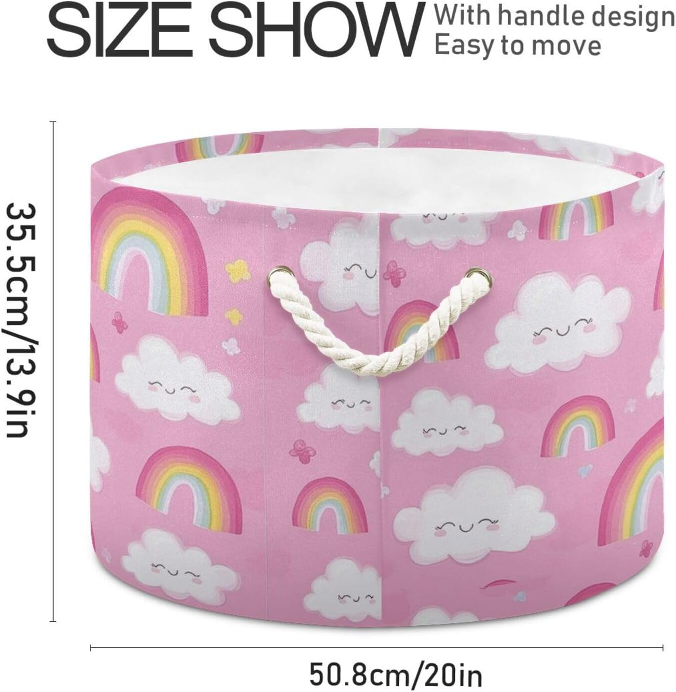 Cartoon Cute White Clouds Rainbow storage basket foldable and waterproof dirty clothes hamper with sturdy handle tubs linen storage bins for laundry room shelf shoe