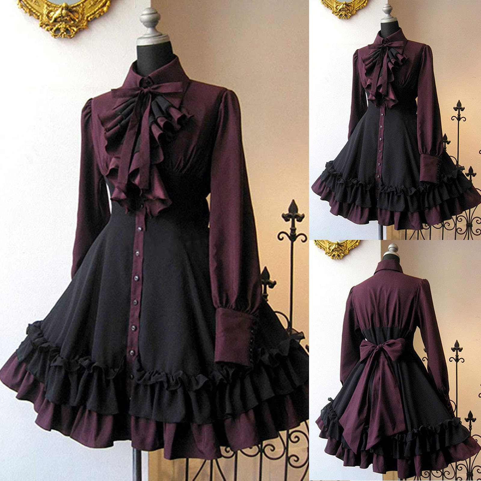 Damen Kleider Punk Lolita Steampunk Gothic Kostüm Kleider Schleifenkleid Renaissance Einschulungskleid Cosplay Party Dress Lolita Kleid Rock Sommerkleider Lolita Süßes Kleid