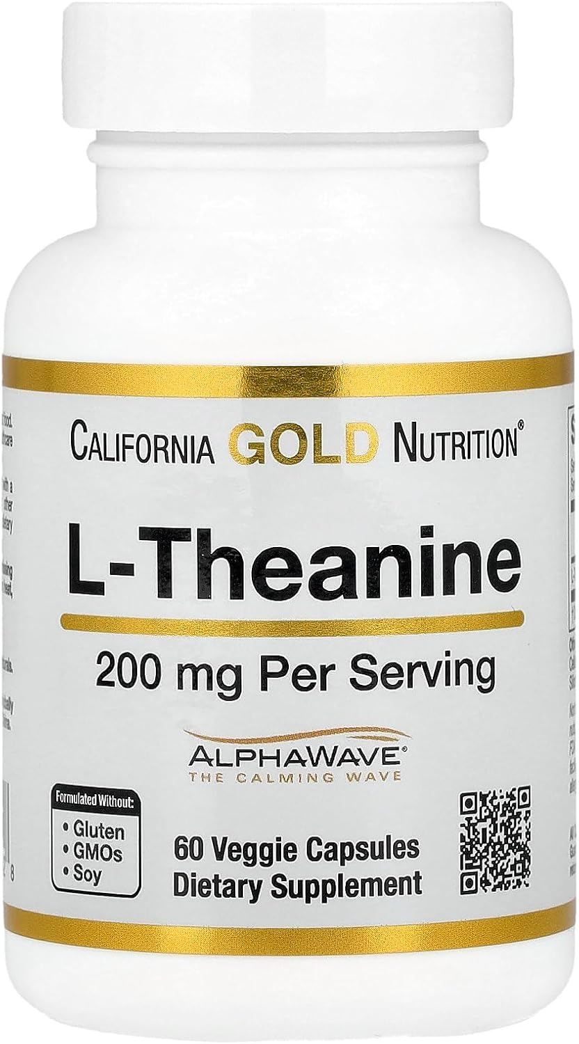 California Gold Nutrition L-Theanine, Featuring AlphaWave®, 200 mg, 60 Veggie Capsules