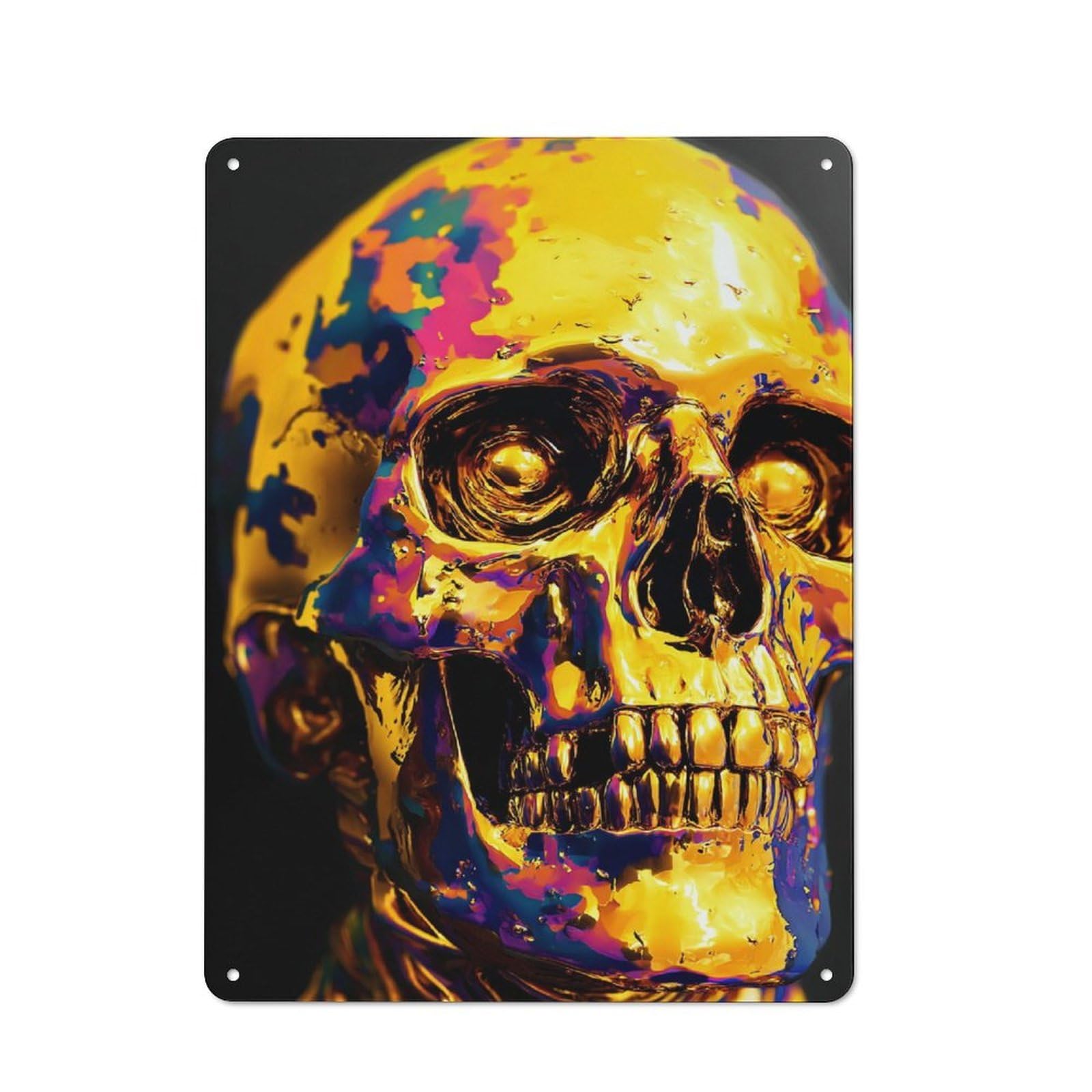 Junmoney Golden Skull Artwork -2 Vintage Metal Plaque 40X30cm For Home Office Or Studio, Seasonal Metal Wall Decor For Winter Interiors