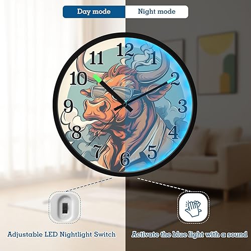 Miniatura 5 de Battery Operated Silent Non-Ticking Clock Luminous Voice-Activated Decor Clock Beige Retro Cow 12 Inch Decorative for Kitchen Living Room Home Office