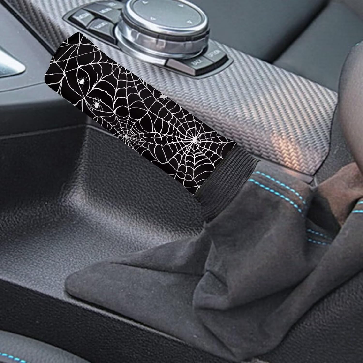 Bulopur Spider Web Handbrake Cover Gear Shift Knob Cover Set Automotive Interior Decoration Accessories Non Slip & Comfort Universal Dustproof Auto Case Sleeve image 3