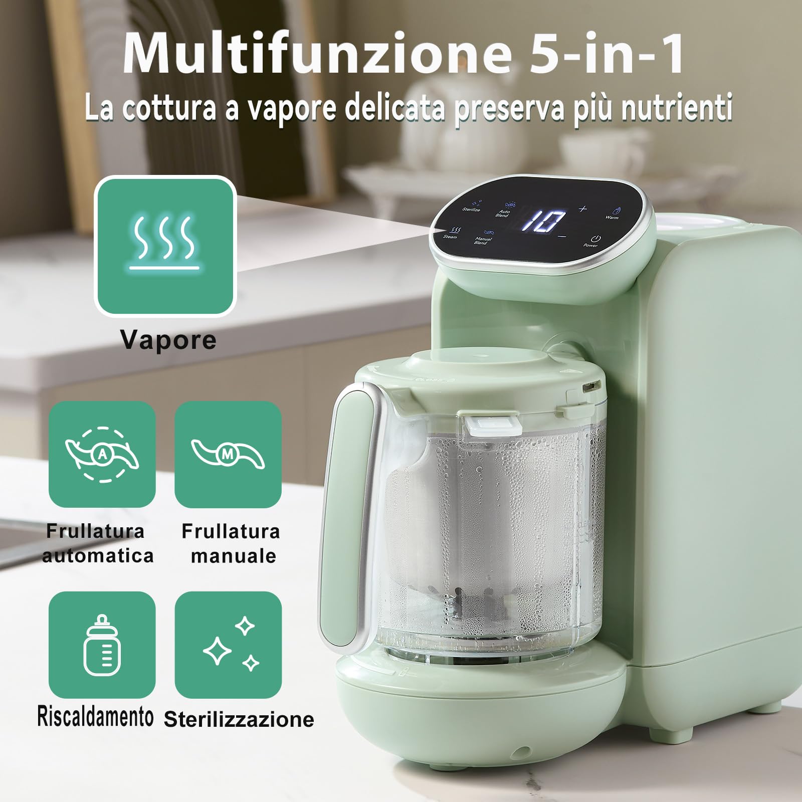 Chefhandy Cuocipappa Multifunzione 5-in-1, Omogeneizzatore e Cuoci Pappa per Neonati