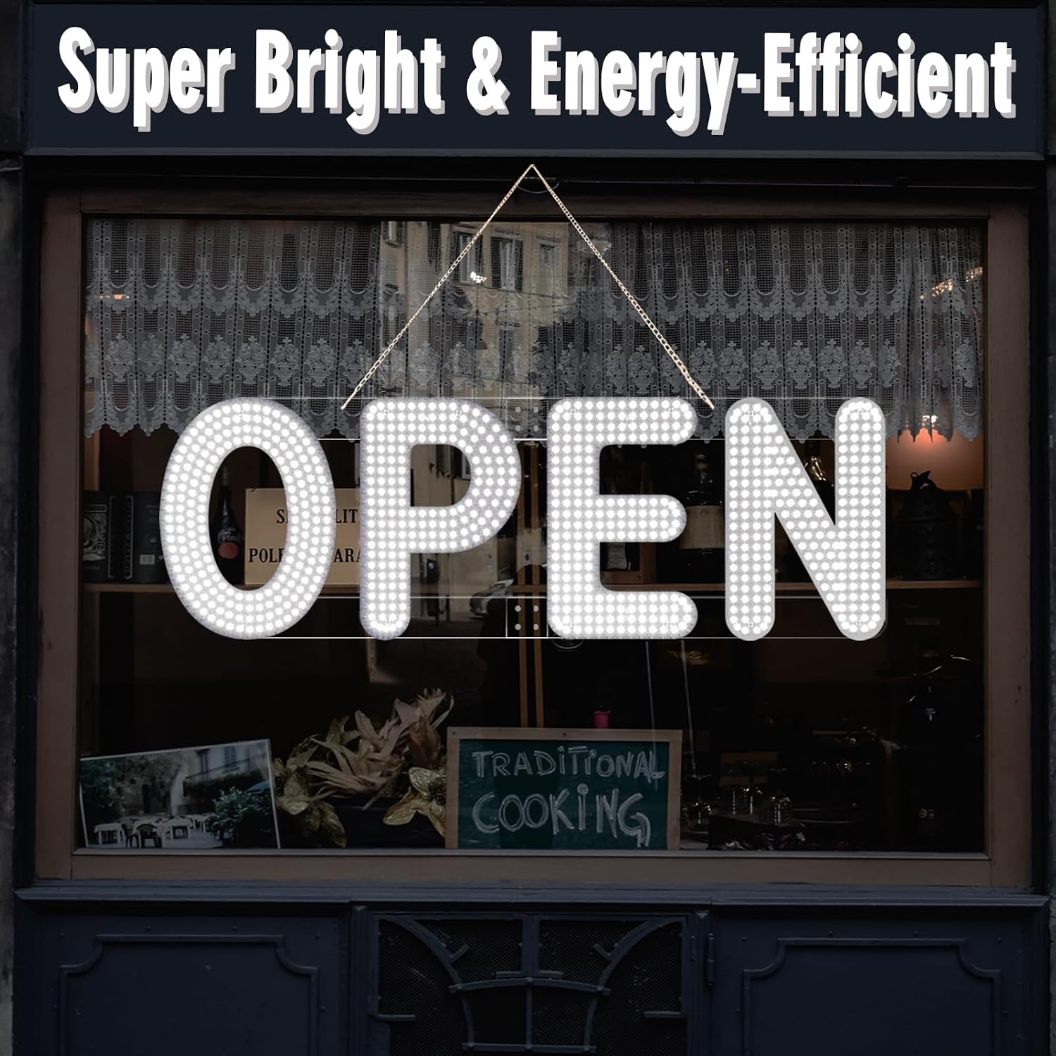30"x10" Open Sign, Large LED Open Sign for Business, Ultra Bright and Dimmable, Includes 12V Adapter with 4 Lighting Modes for Storefront, Bar, Coffee Shop, Salon (White)