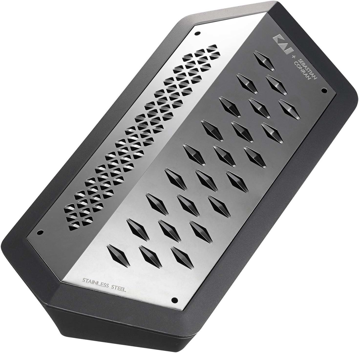 KAI Janus Grater, Black, Stainless Steel, Dimensions 23.3 x 11 x 5.5 cm with Collection Container, Kitchen Grater, Universal Grater with 2 Sides