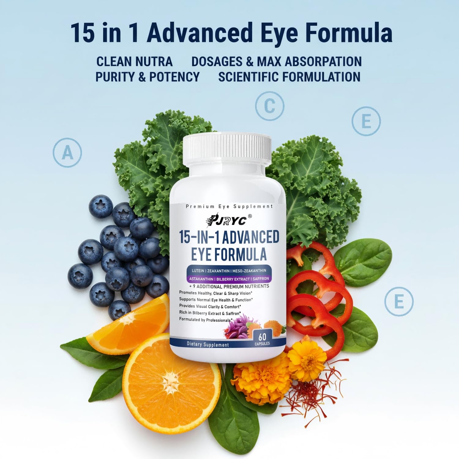 PJRYC 15 in 1 Advanced Eye Formula, with 3 Carotenoids, Lutein,120 Capsules — Amazon image 2