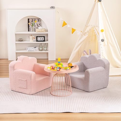 Miniatura 7 de Tiita Sofá para niños, silla de sherpa para niños, cómodo sofá para niños con funda lavable, asa de transporte, sofá convertible para niños y niñas