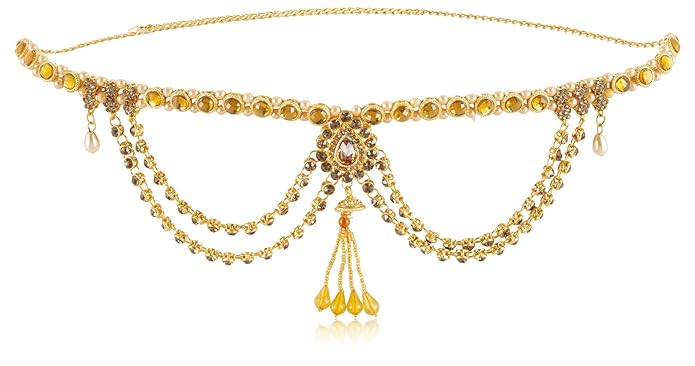 WomenSky Stylish Gold Polished Pearl Kamarband for Women (Golden)