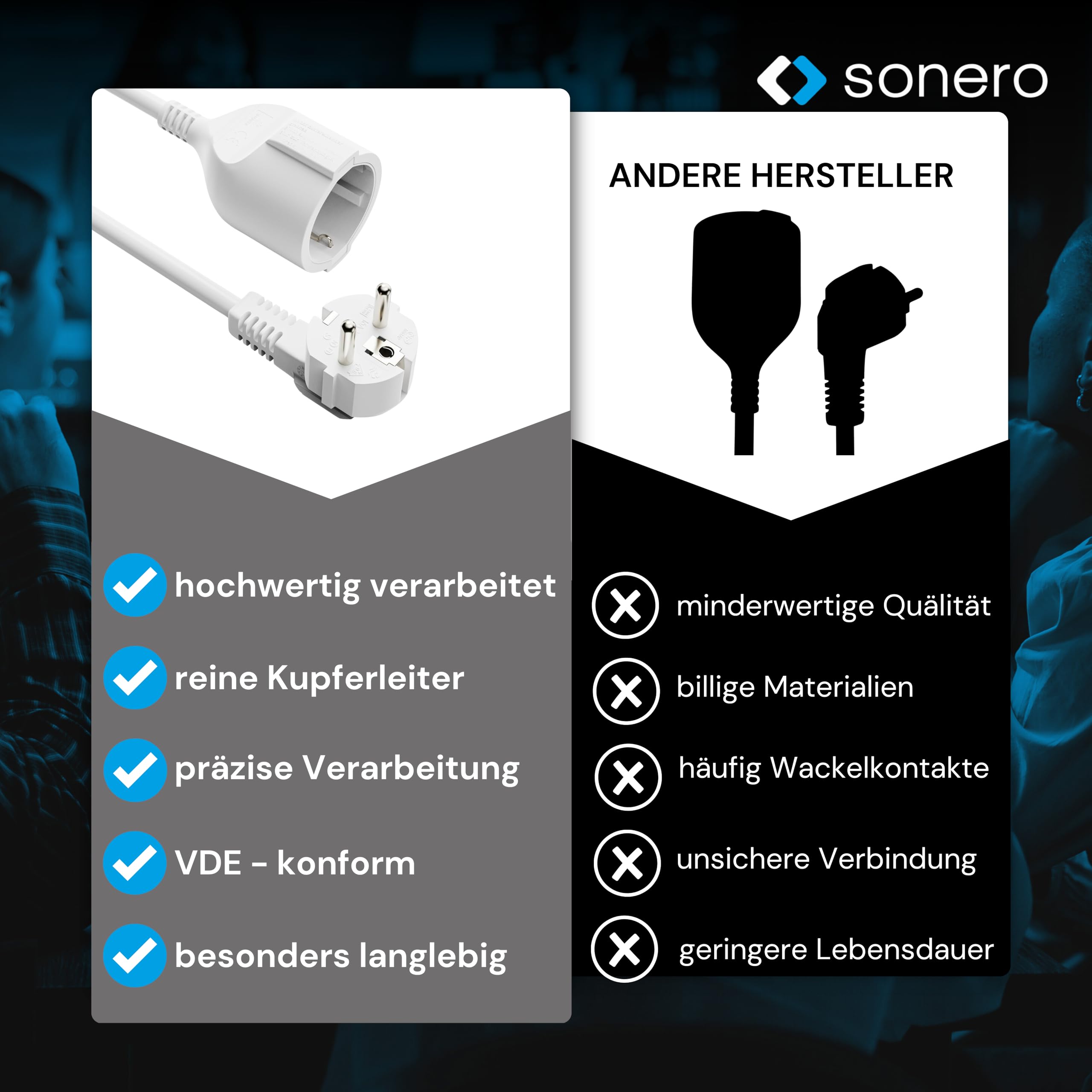 sonero Verlängerungskabel Stromkabel, Schutzkontakt Stecker Buchse, 20m