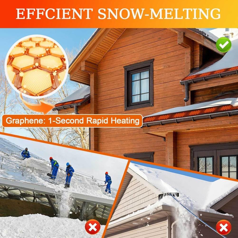 Outdoor Snow Melting Mats for Roof, Ice Dam Prevention Heating Mats, Roof Snow De-Icing Kit, Roof Heat Tape for Ice Dam & Pipe, 3 in/h Non Slip PVC Snow and Ice Melting Mat,3ftx14in