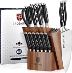 BRODARK Kitchen Knife Set with Block, 15-Piece Chef Knife Set with Knife Sharpener, NSF Certified German Steel Knife Set, Gift Box