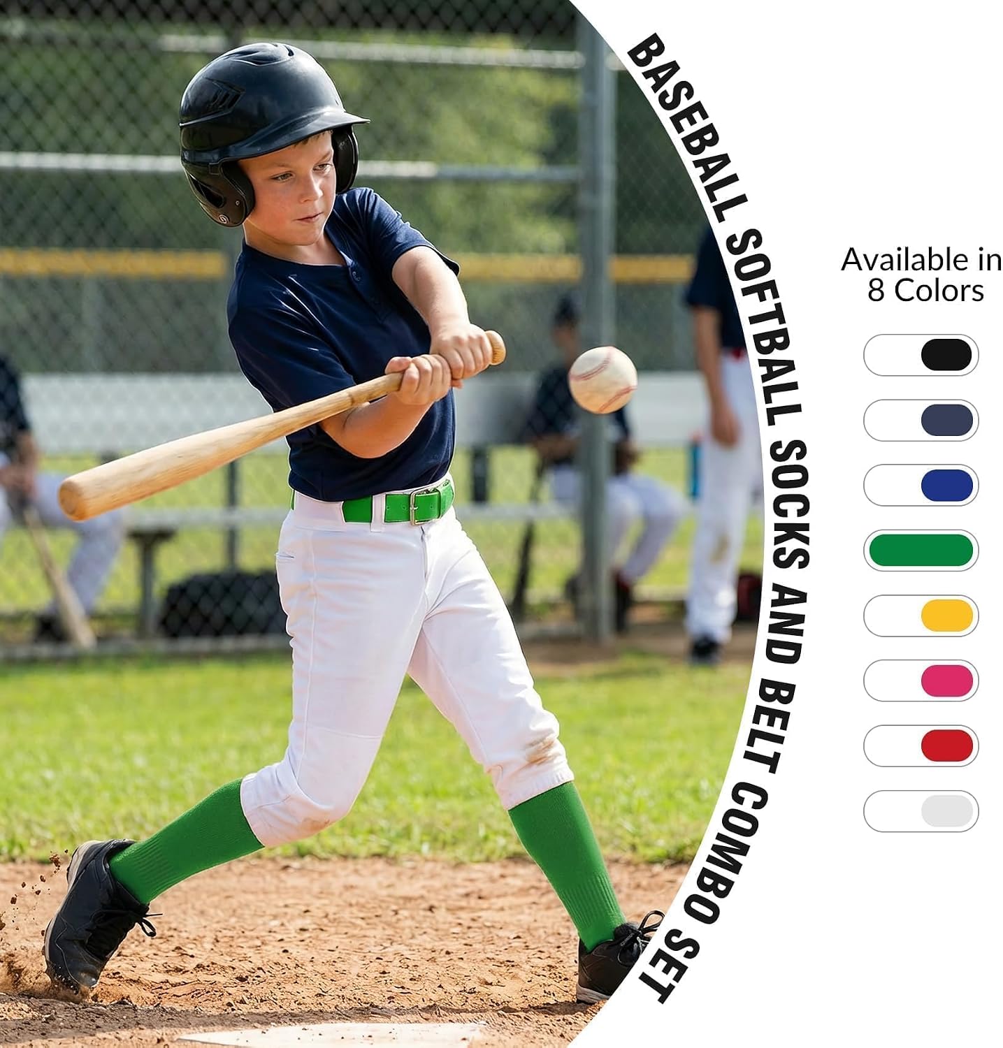 Youth Baseball Softball Socks and Elastic Belt Combo Soccer Boys Knee-High Socks for Girls Kids Adult Men Women