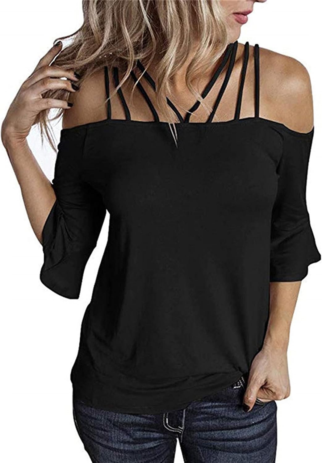 Women's Sexy Off Shoulder Tops Fashion Casual Short Batwing Sleeve Pullover Tops Loose Solid Color T Shirt Tunic Blouse