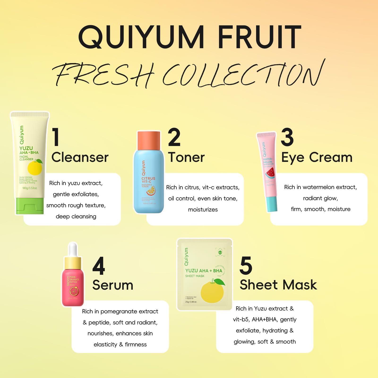 QUIYUM Set de Cuidado Facial para Mujer, 10 Piezas, Piel Grasa y Mixta | con Acné, Ácido Salicílico, Vitamina C y Péptidos, Control de Aceite, Iluminador, Antiacné