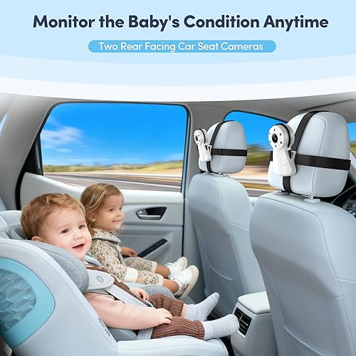 Miniatura 6 de Cámara de coche para bebés para 2 niños, pantalla de 7 pulgadas con dos cámaras de asiento de automóvil orientadas hacia atrás, visión nocturna HD