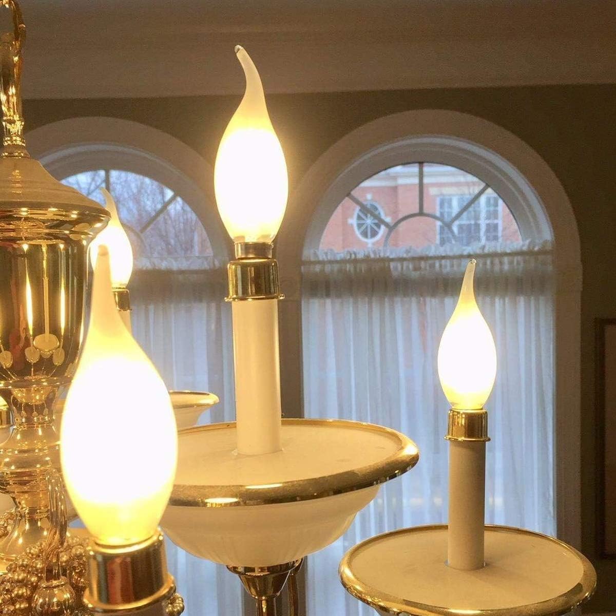10 Pack Candelabra LED Bulb, Dimmable E12 Candle Bulbs, 4W Chandelier Light Bulbs, BA11 Flame Shape Bent Tip, 4 Watt LED Light Bulb, 2700K Warm White, Frosted Glass Cover