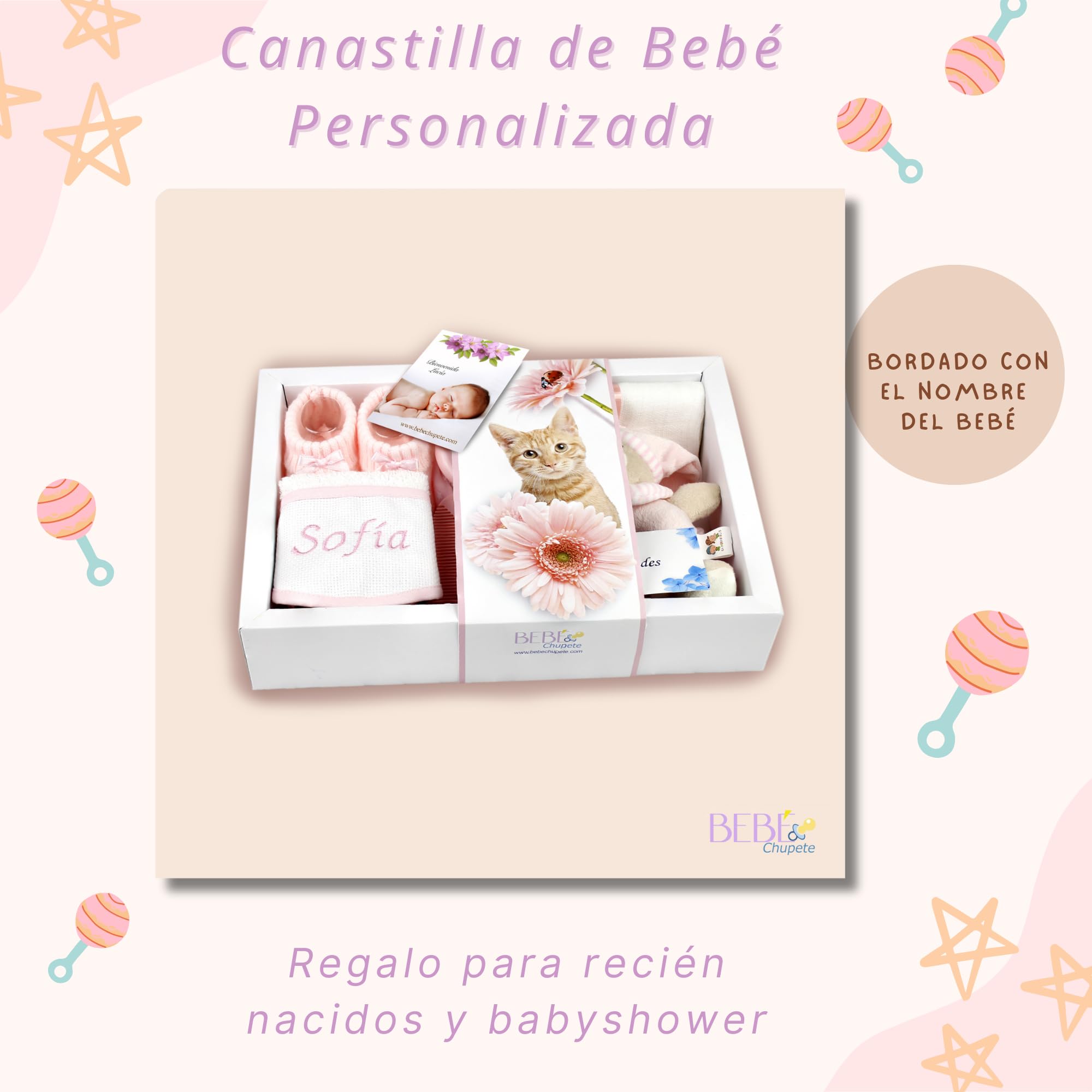 BEBÉCHUPETE Regalos bebes recien nacidos originales personalizados - Cosas para bebes recien nacidos - Primera puesta bebe recien nacido - Regalo bebe recien nacido niña/o - Cestas bebe (Rosa)