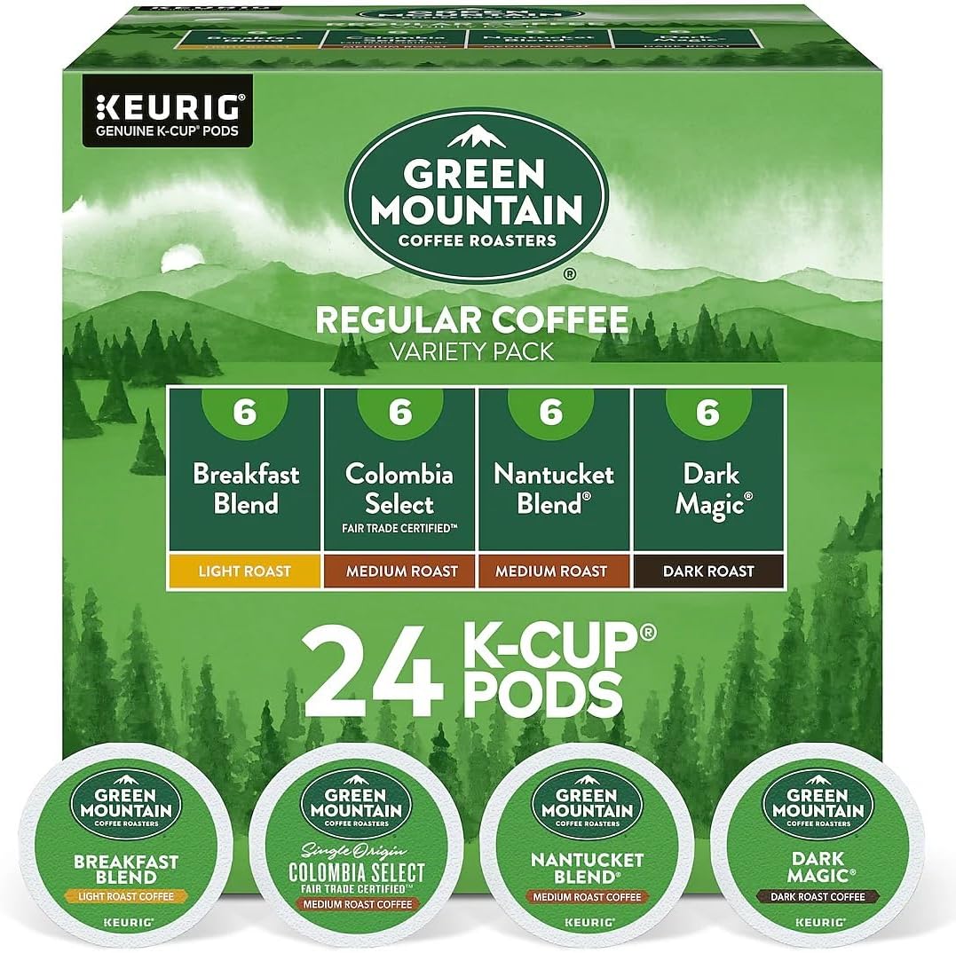 Green Mountain Coffee Variety Pack, K-Cup Pods, 24 Count, Breakfast Blend, Vermont Country Blend, French Roast, Dark Magic