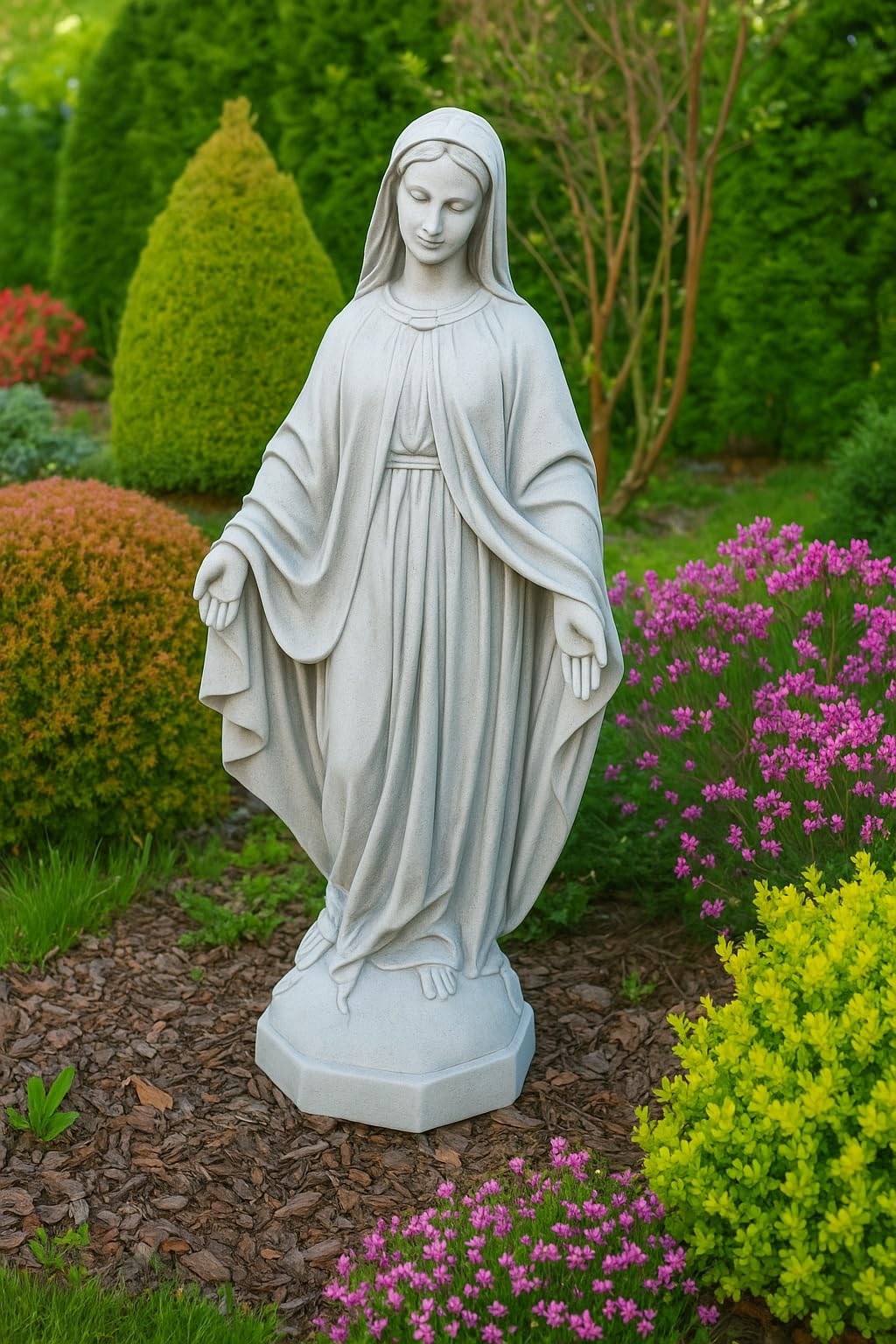 Green Lane Garden Figurka Maryi Panny, rzeźba, zewnętrzna lub wewnętrzna, przypominająca kamień, posąg religijny, biała, szara, jeden rozmiar, 680