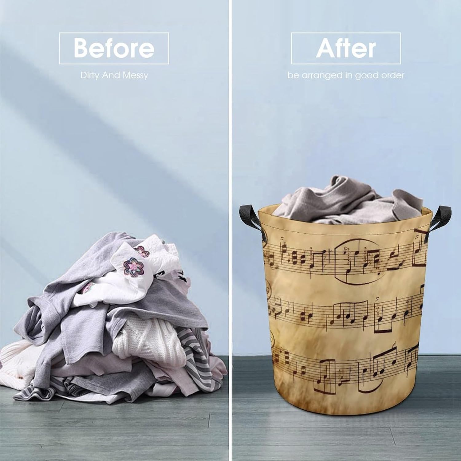 Vintage Music Note Art Laundry Basket Foldable Oxford Cloth Laundry Hamper Tote Bag Clothes Toy Storage Bucket For Bathroom Laundry Bedroom 44x35cm image 5