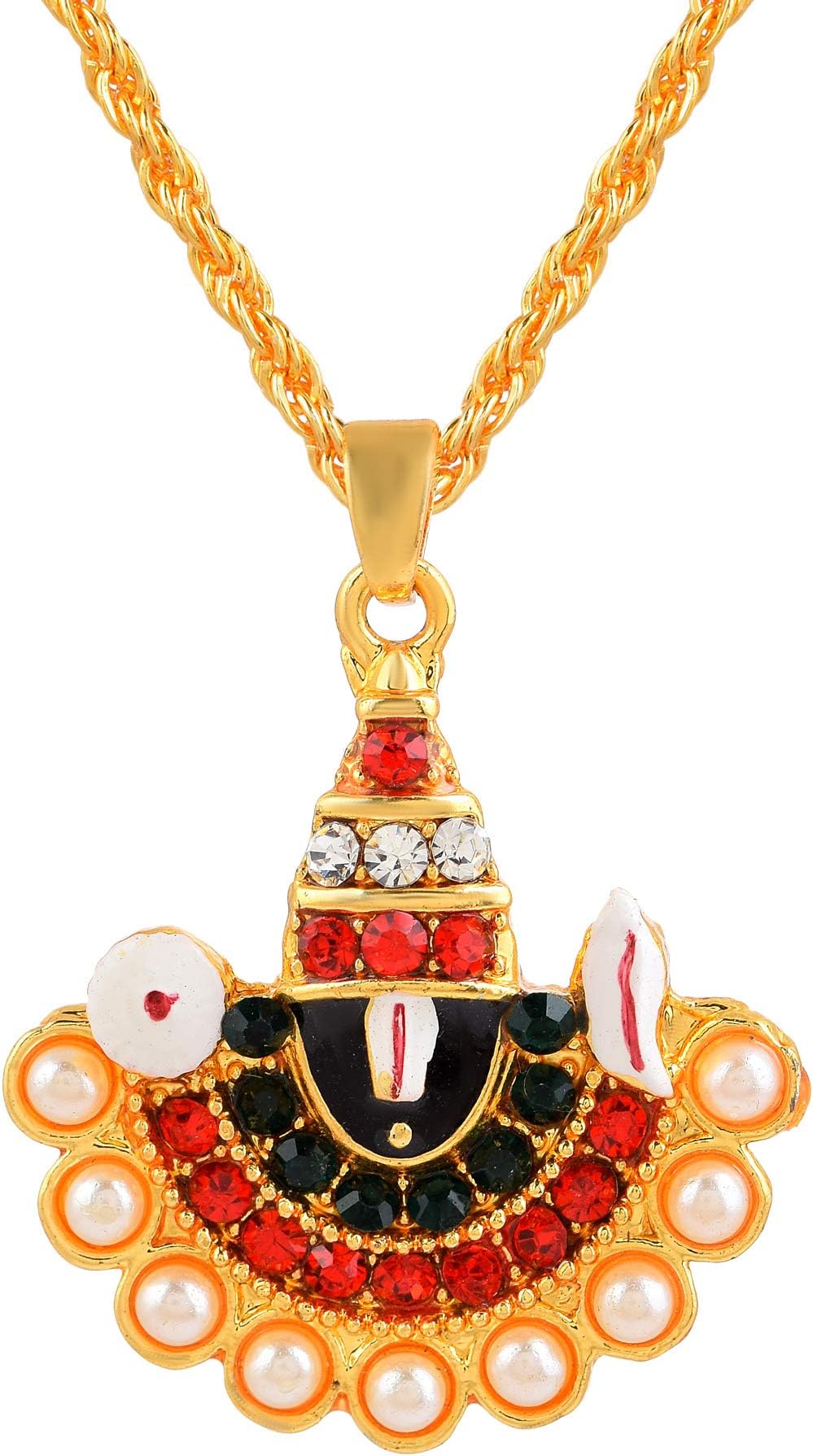 Morir Multi-Coloured Embellished with Goldwork Hindu God Lord Venkateswara Thirupathi Balaji/Tirupati Pendant Locket Temple Jewelry for Unisex