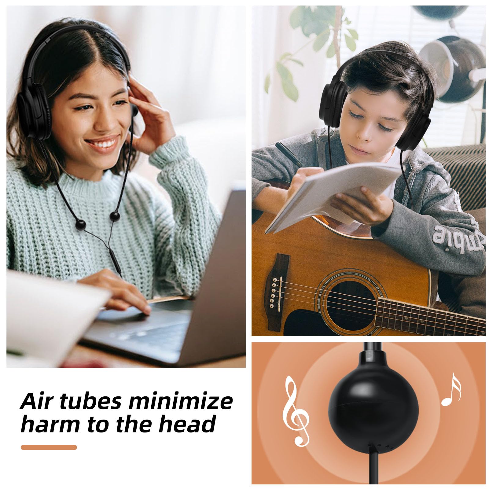 ibrain Casque USB C Air Tube Type C Airtube supra-auriculaire Headpohones Écouteurs Filaires Air Tube Écouteurs avec contrôle du volume – Noir