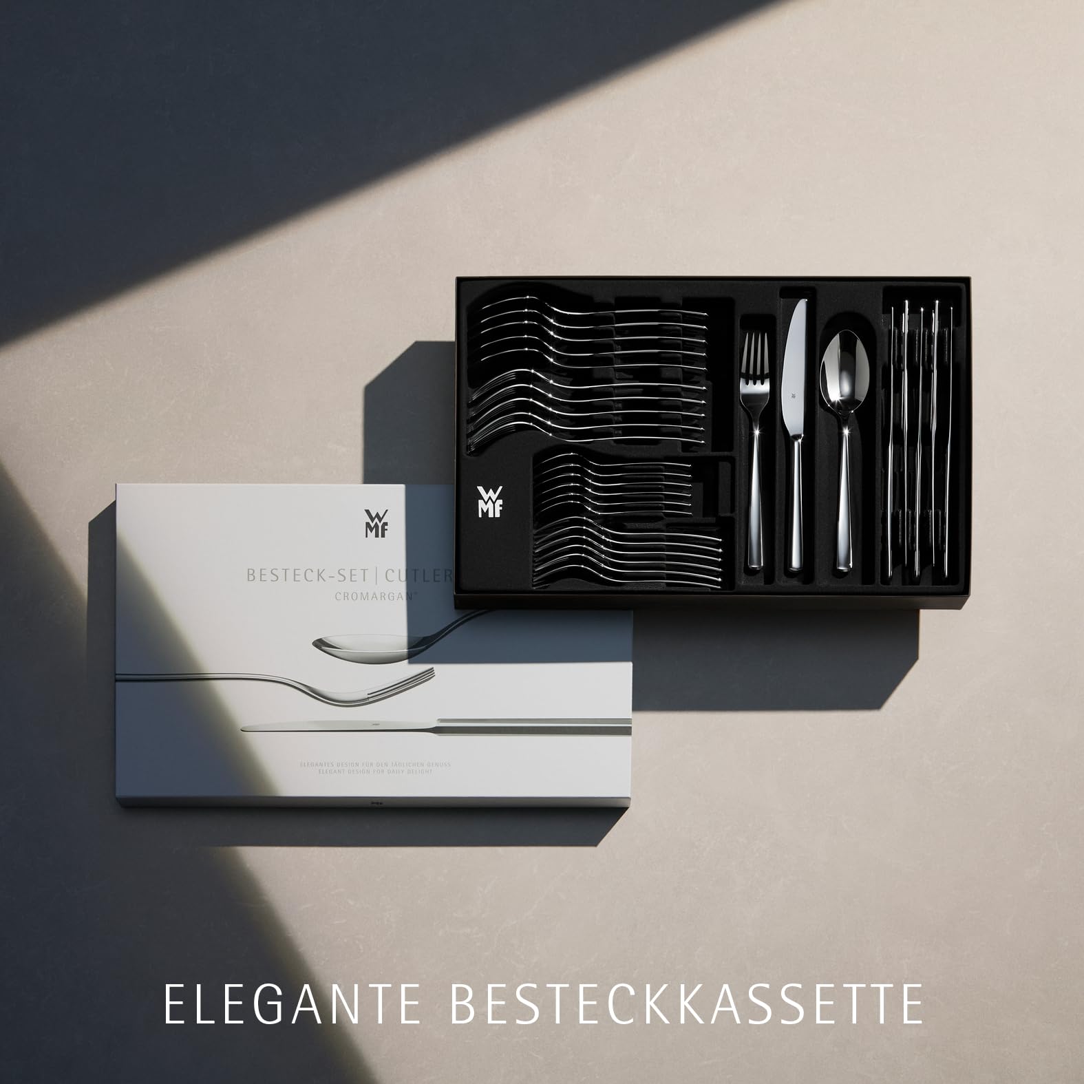 WMF Boston Besteckset 30-teilig für 6 Personen – Cromargan Edelstahl 18/10, poliert und rostfrei, spülmaschinenfest, Monobloc-Messer mit langlebiger Schärfe, elegantes Essbesteck für Alltag und Gäste