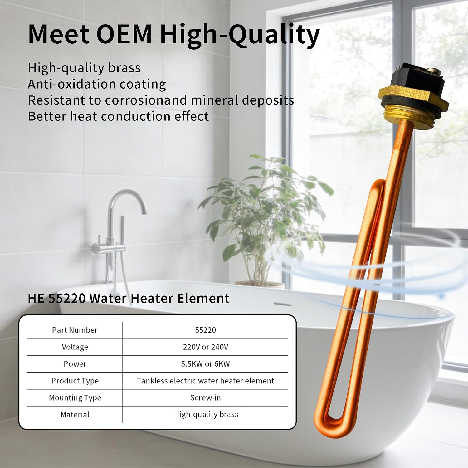 HE 55220 Water Heating Element, Electric Tankless Water Heater Element for EcoSmart ECO POU 6 ECO 8 ECO 11, For Rheem Eemax Richmond Electric Water Heaters 5500W (2 Pack)