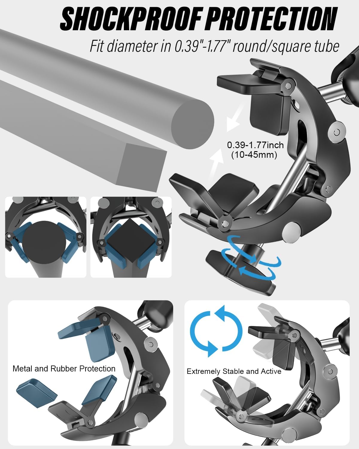 Aluminium Motorcycle Z Fold Mount - [Foldable Phone Friendly] Bike Tablet Holder, Bicycle Handlebar Clamp, 360° Adjustable Metal Arm for Samasung Galaxy Fold 7 6 5 4 3 2, Tabs, Google, iPad, iPhone