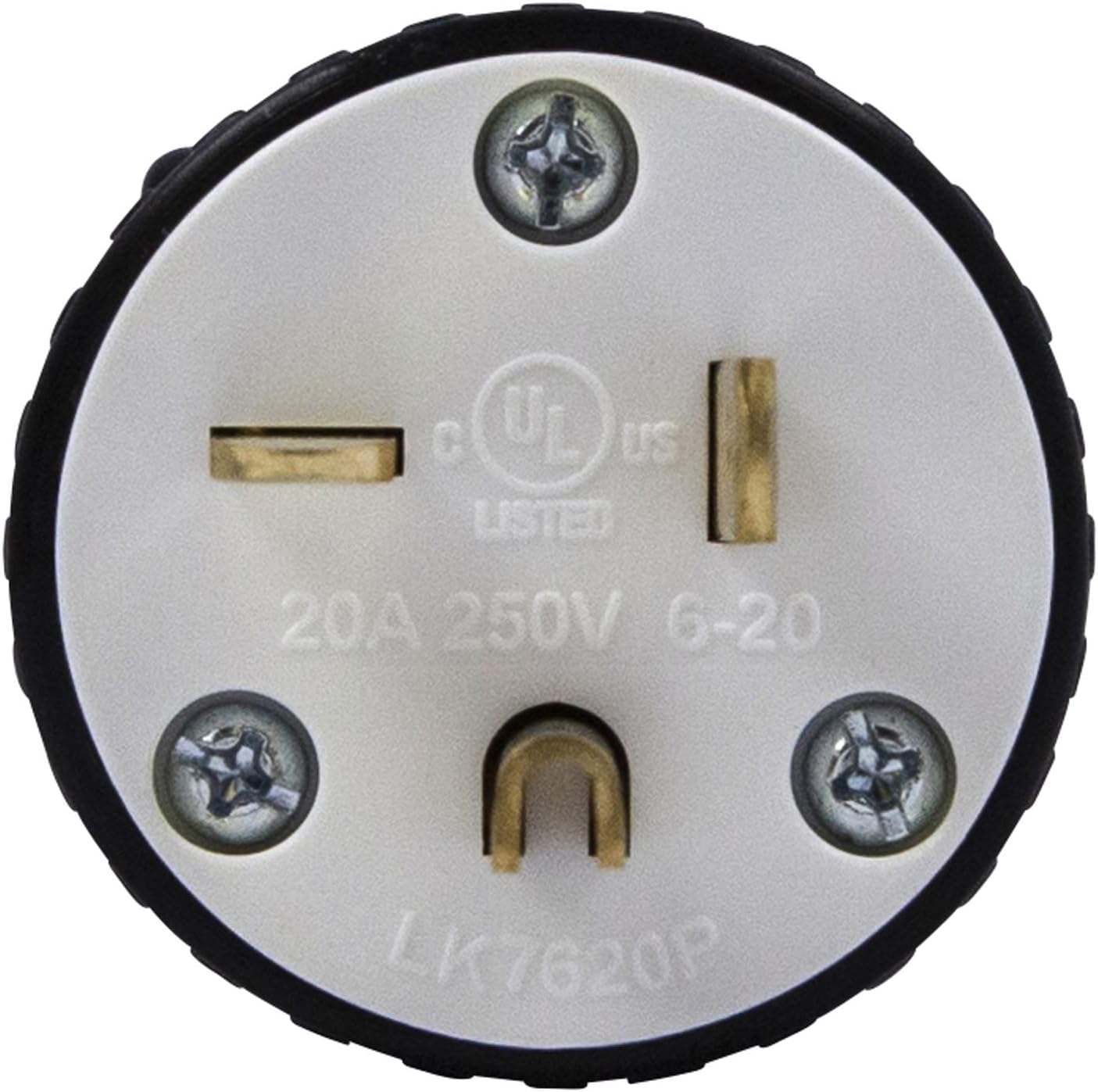 ENERLITES NEMA 6-20P Straight Blade Replacement Plug Connector, Male Extension Cord Ends, 20 Amp, 250 Volt, 2 Pole, 3 Wire Grounding, Heavy Duty, UL Listed, 66230-BK, Black (Pack of 2)