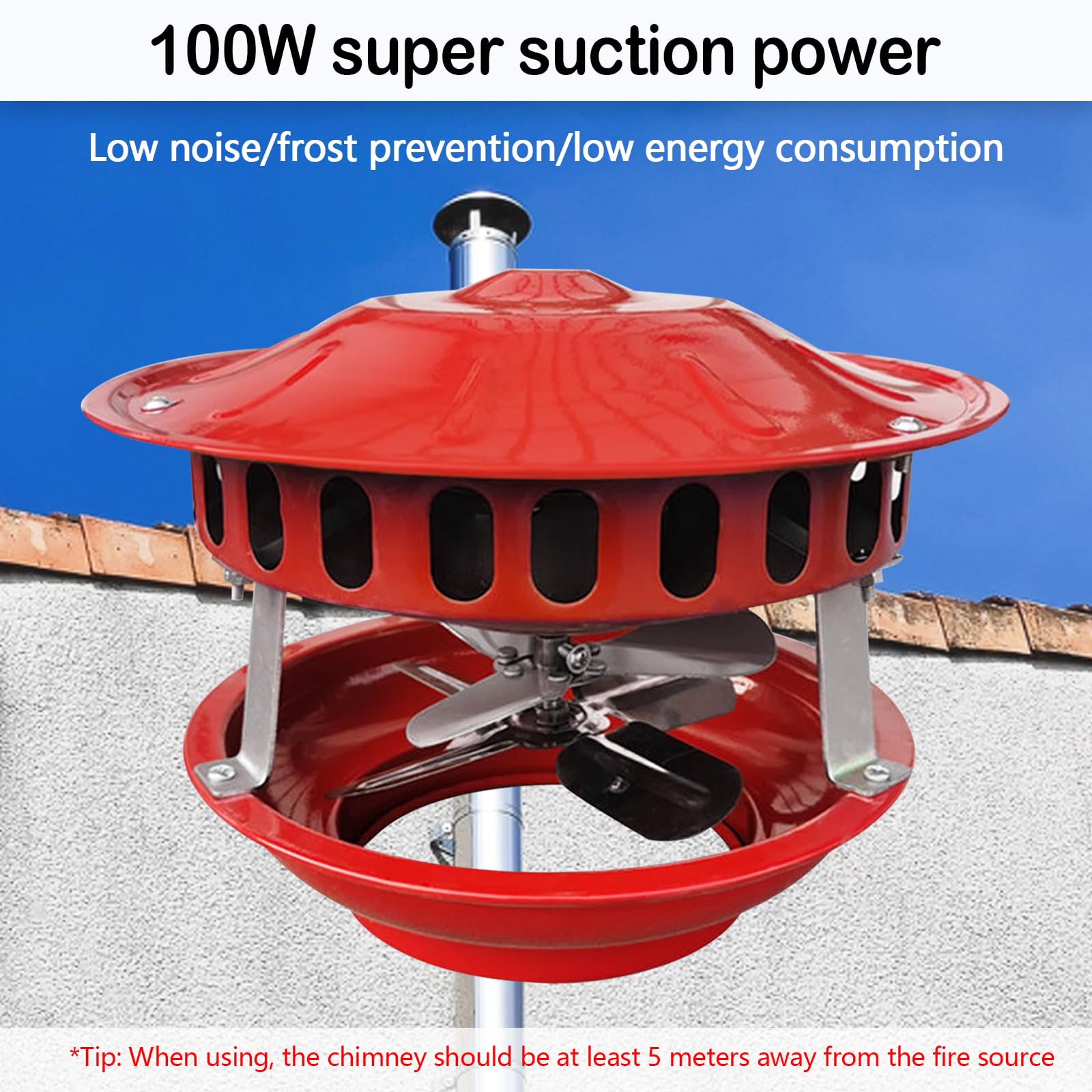 Extracteur de Fumée 100W, Ventilateur de Cheminée 12-21cm Extracteur de Fumées avec 7 Pales Ventilateur de Cheminée à Double Tête Silencieux Extracteur de Fumée