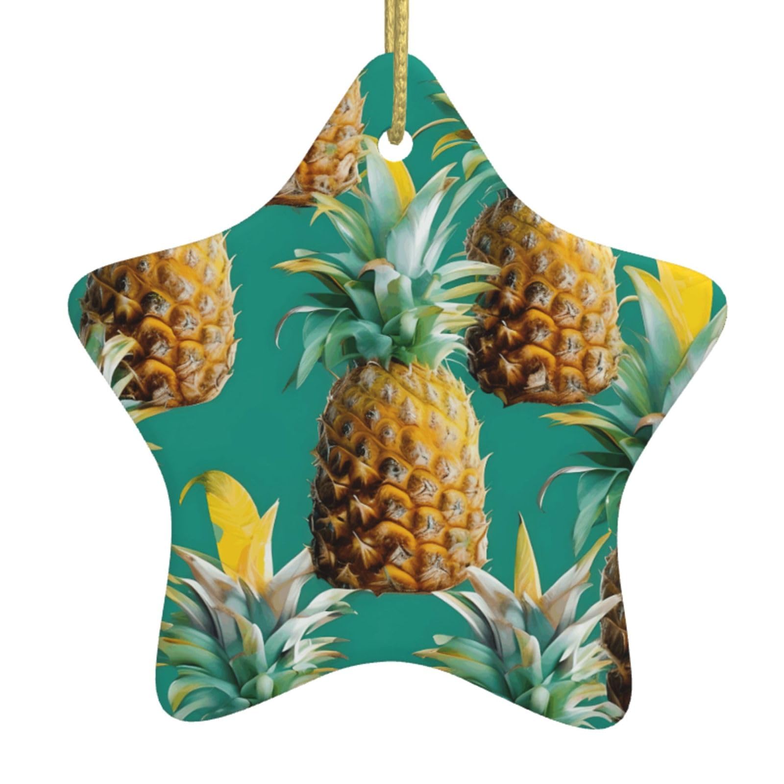 Nbtghga White Tropical Pineapple Hawaiian Print Christmas Ornaments, Ceramic Hanging Ornament, Round Shape Decorations