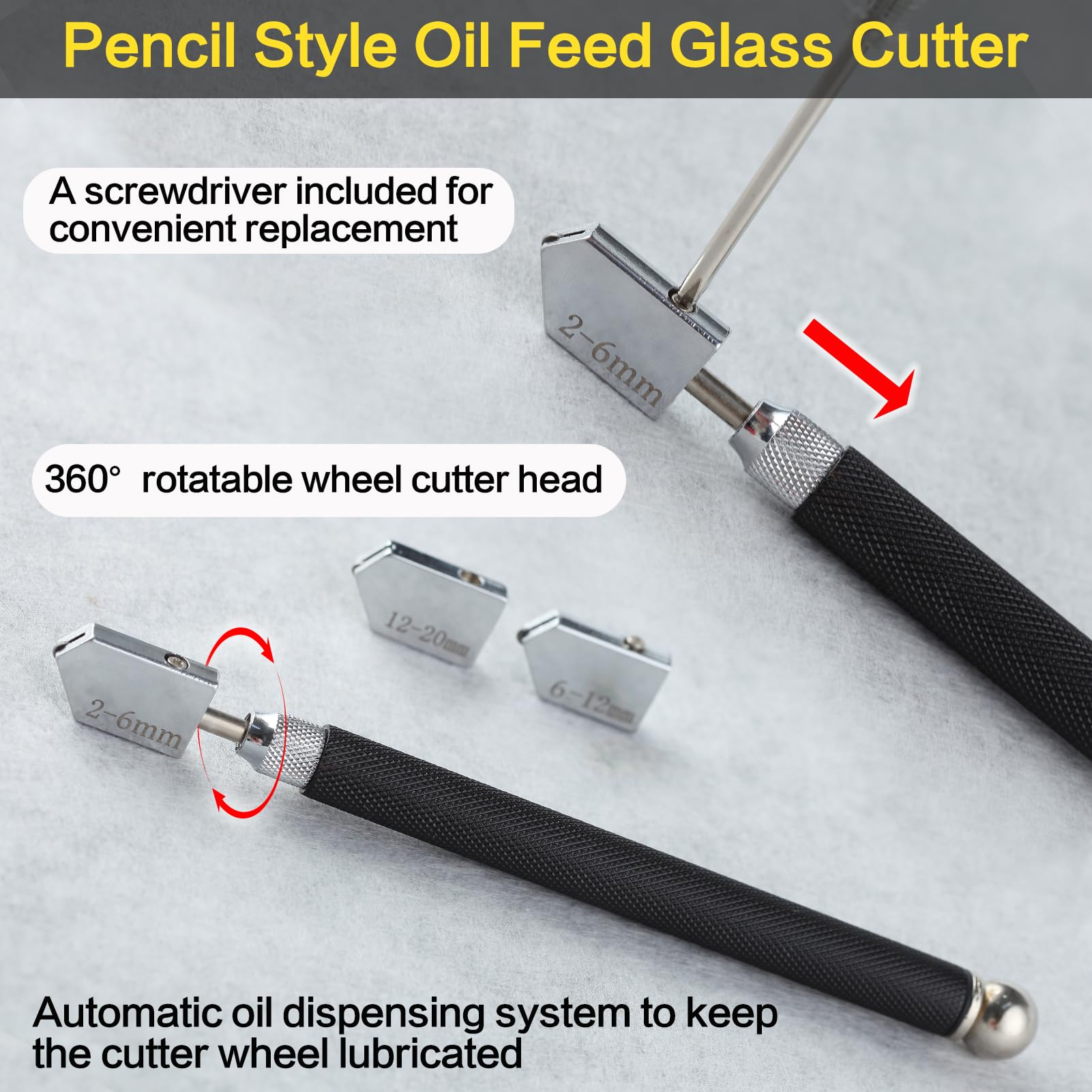 LEONTOOL Set di 7 utensili per tagliare il vetro, include un tagliavetro circolare regolabile da 2 a 20 mm, punta in carburo con 3 lame bonus, cacciavite, righello, contagocce olio, per piastrelle a