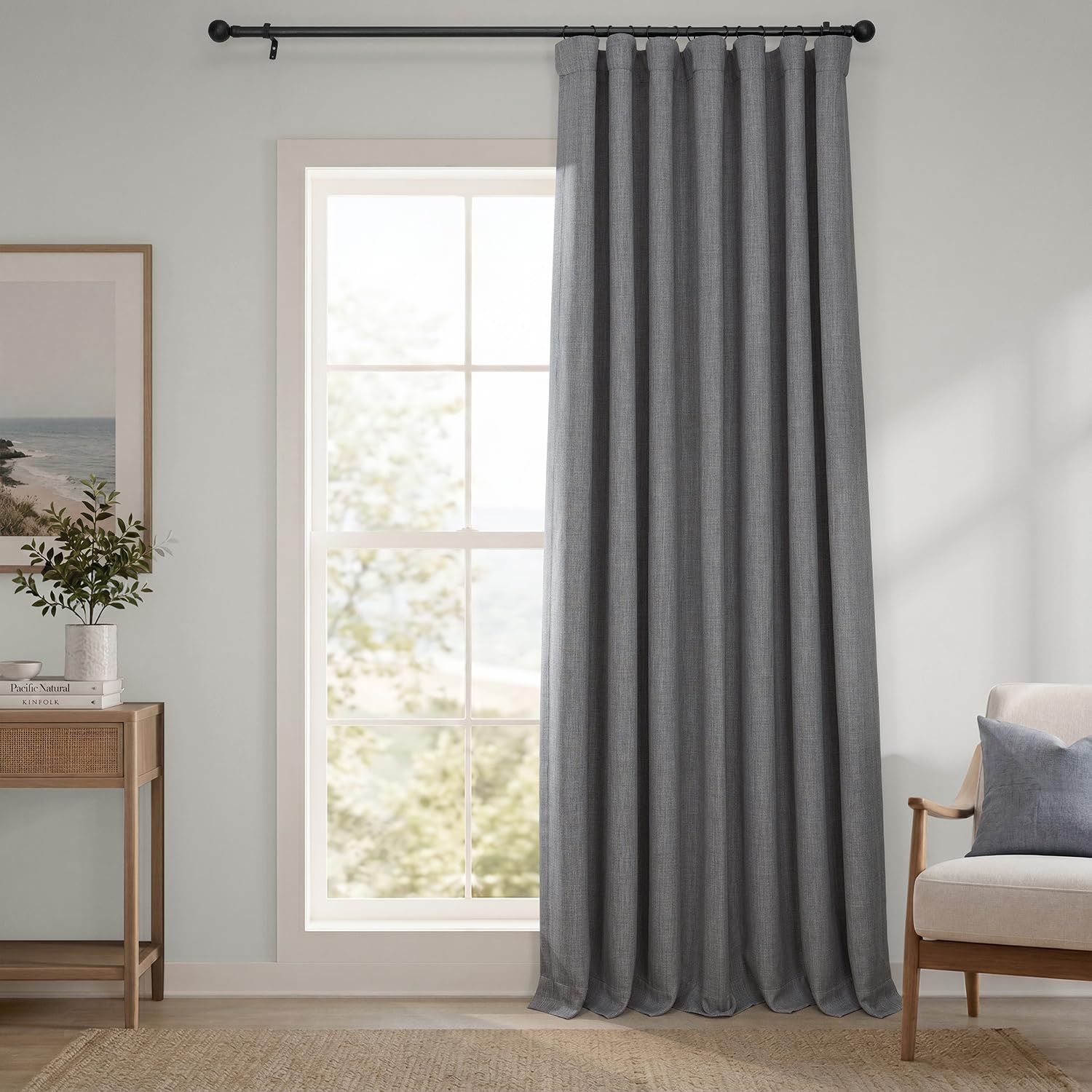 HPD Half Price Drapes BOCH-LN-DW-P - Tenda oscurante extra larga in lino (1 pannello), 250 x 223 cm, BOCH-LN18513-84-DW, colore: grigio blazer