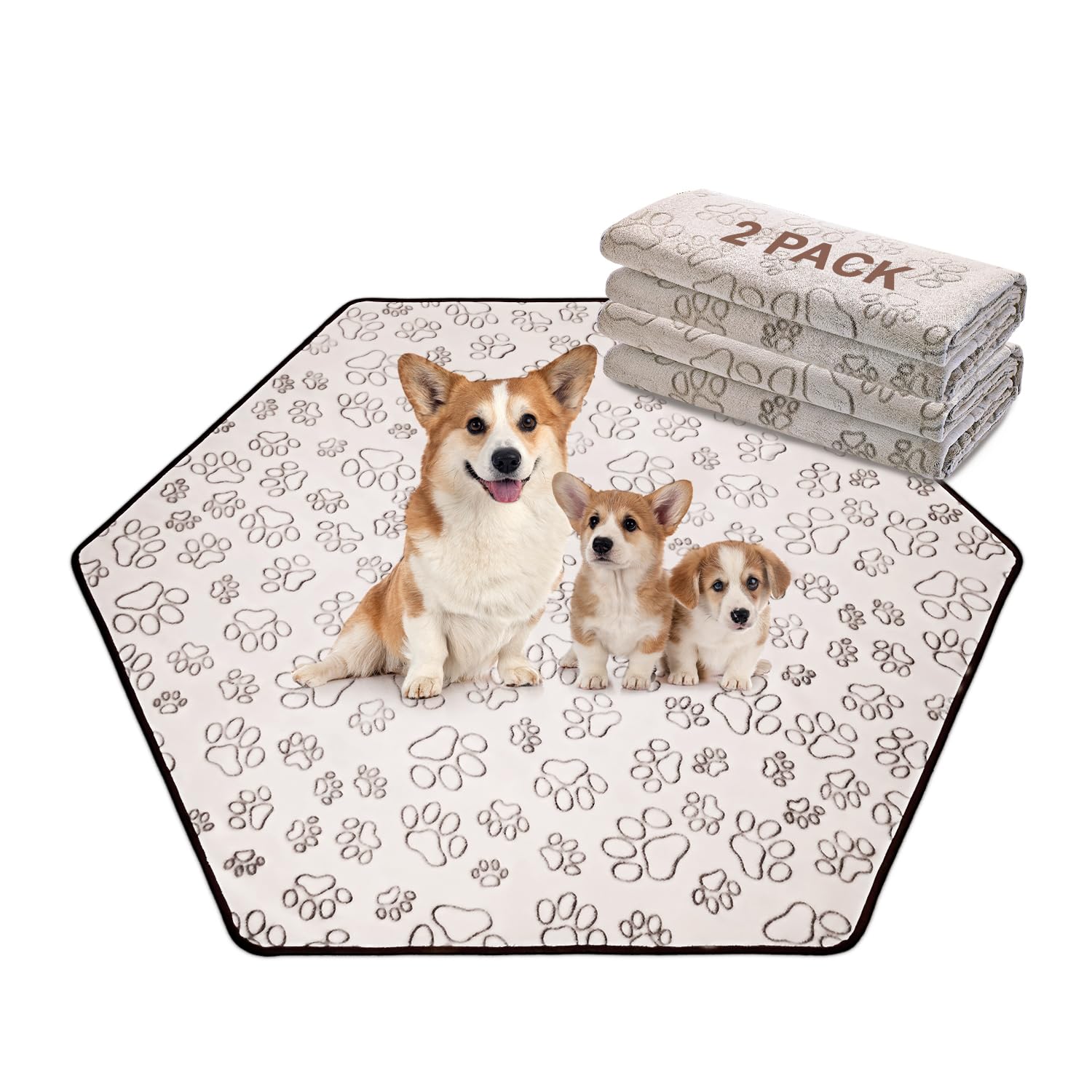 Qeils Reusable Puppy Pads, 2 Pack Washable Pee Pads for Dogs, Specifically Designed for 6 Panels for Dog Playpen Waterproof Non Slip Wee Wee pad, Absorbent &amp; Leakproof Mats for Kennel, Floor 55"x 62"