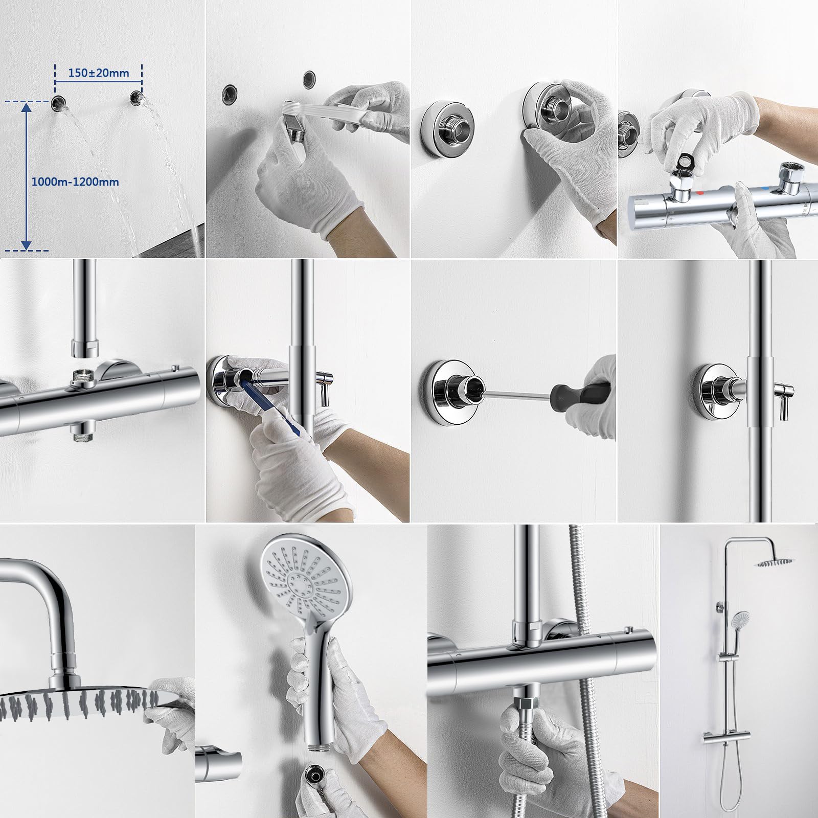 OCEAN ITALY Colonna Doccia Termostatico Set Soffione Rotondo Acciaio INOX Asta Saliscendi Regolabile