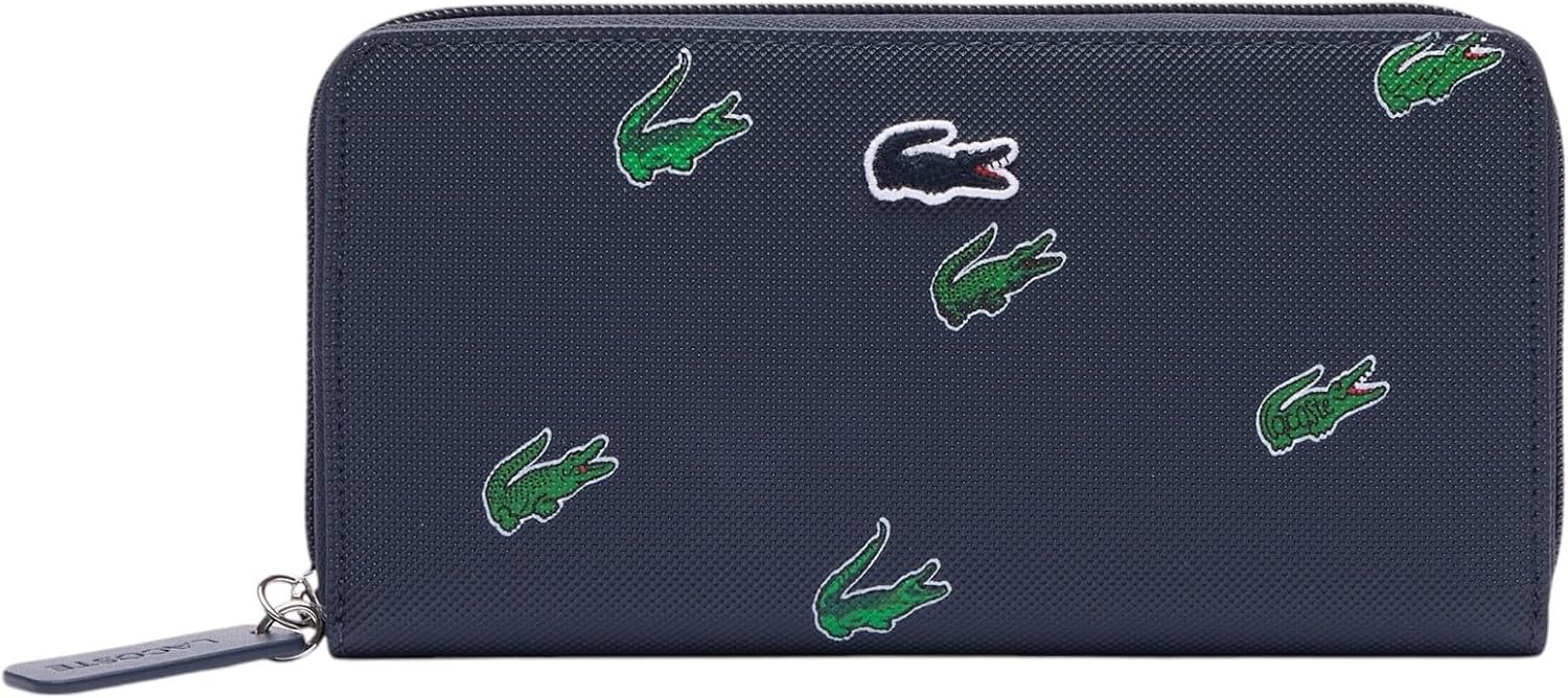 Lacoste Women's Large City Court Grain Leather Billfold Wallet, Black, One Size
