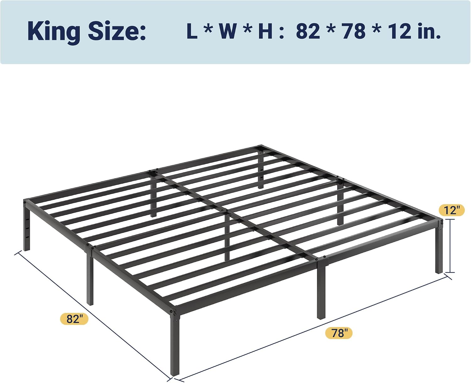 Allewie King Size Bed Frame, 12 Inch Metal Platform Beds with Storage Space, No Box Spring Required and Easy Assembly, Black