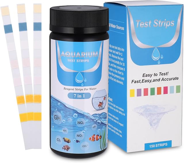 150 Pcs Aquarium Test Strips, 7-in-1 Fish Tank Test Kit for Free Chlorine, Ammonia Nitrogen, Nitrate, Nitrite,Carboonate Root, pH Testing, Professional Water Test Strips for Aquarium Pond Freshwater