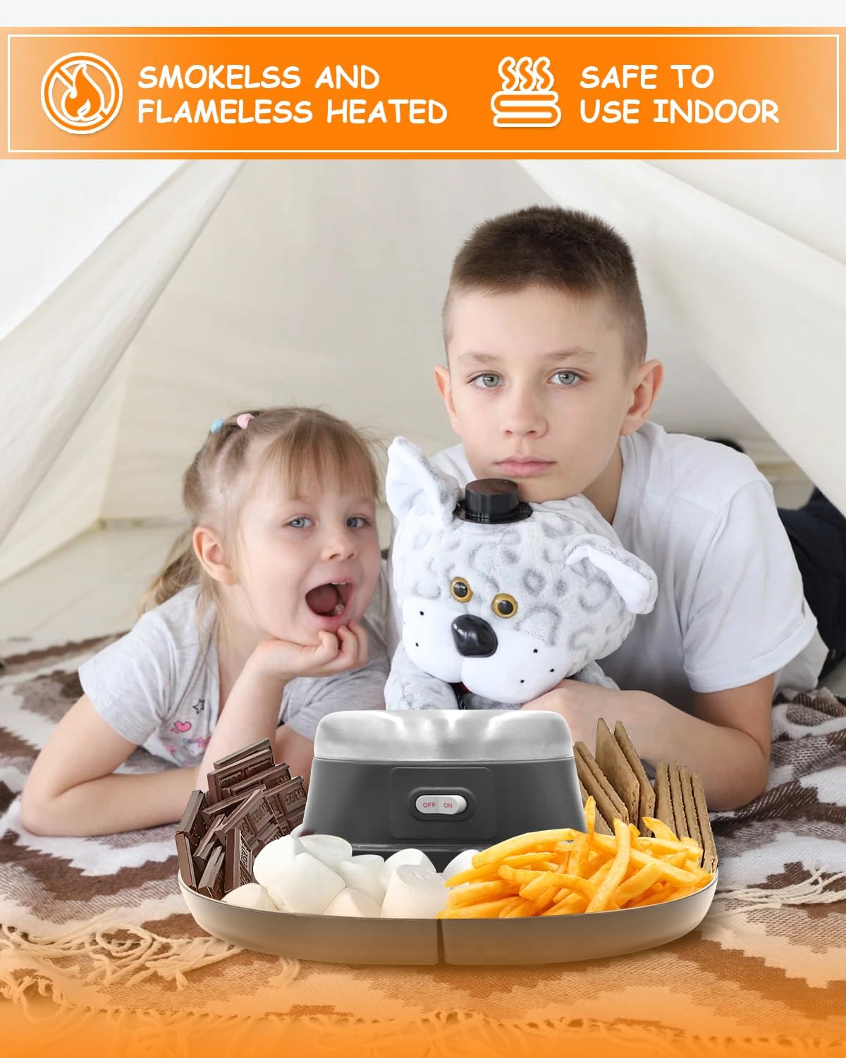 Electric S'mores Maker Tabletop Indoor Smores Kit, Flameless Electric Marshmallow Roaster, With 4 Marshmallow Roasting Sticks and 4 Trays Movie Night Supplies