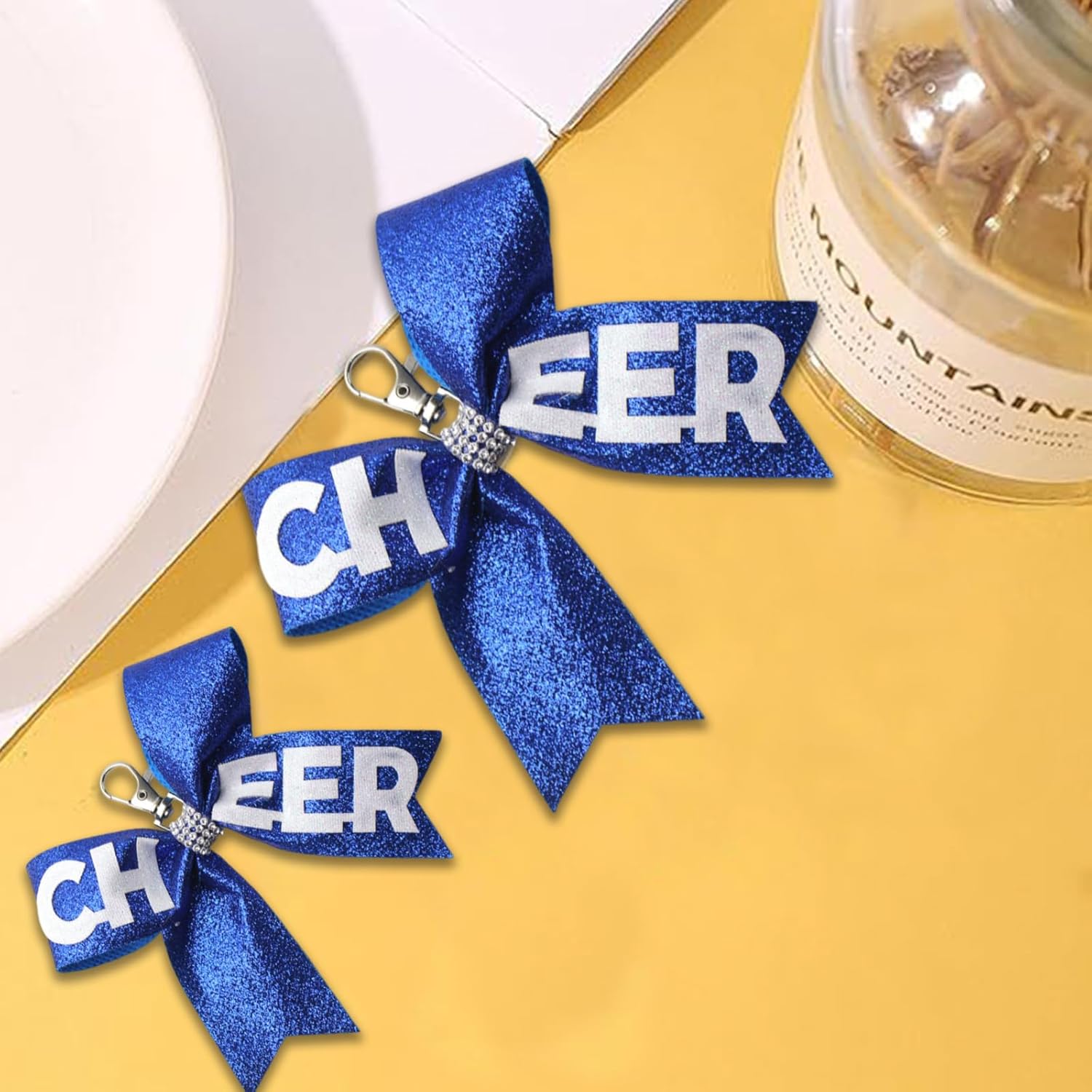 2PCS Handmade & Sparkly Cheer Pin Strap Keychain for Backpack – Glitter Cheer Bow Holder & Gift for Daughter from Mom - Image 5
