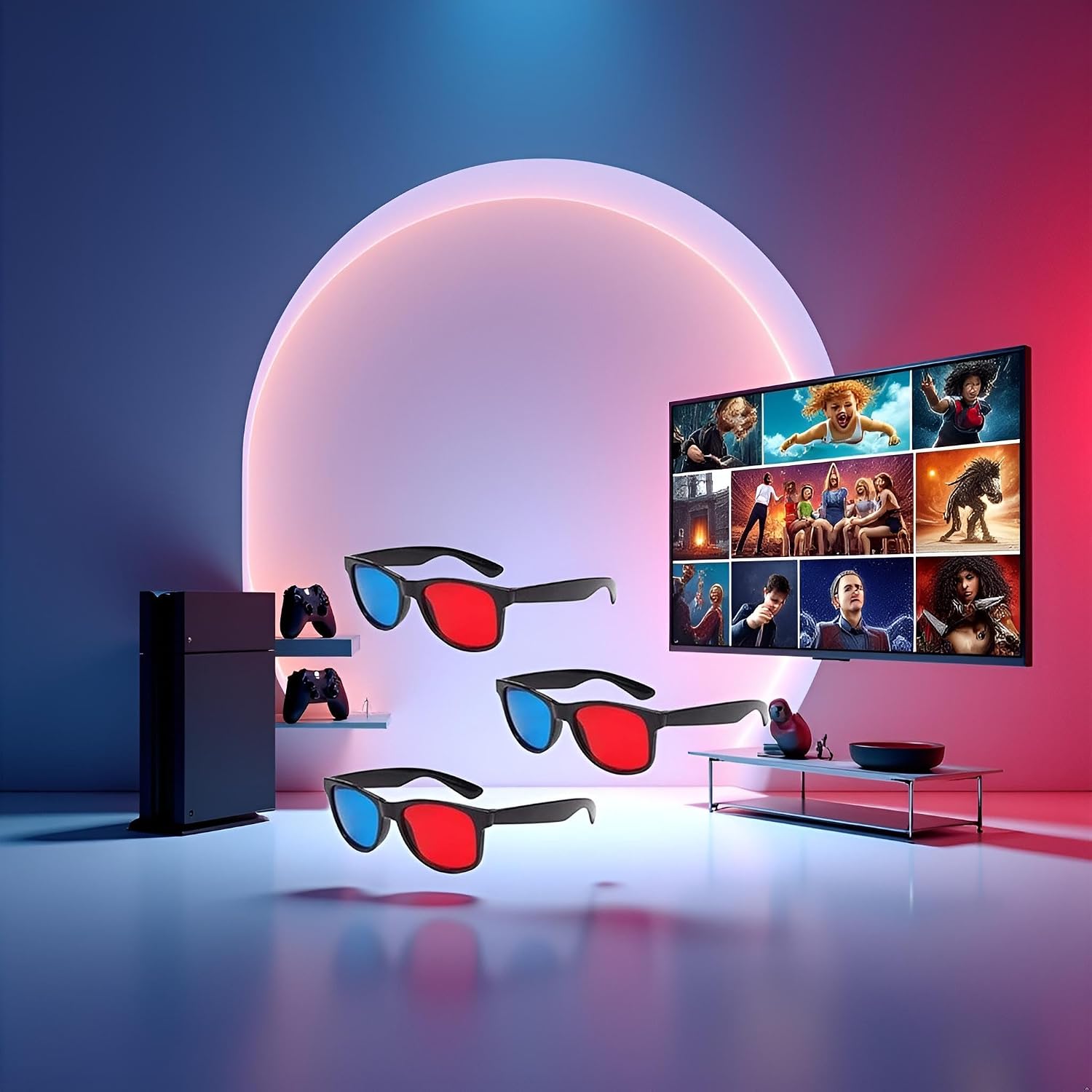 3Pcs Red and Blue 3D Glasses Universal TV Movie Dimensional Video Frame 3D Glasses DVD Game Glass 3D Style Glasses for 3D Movies Games, 3D Viewing Glasses, Televisions and Video