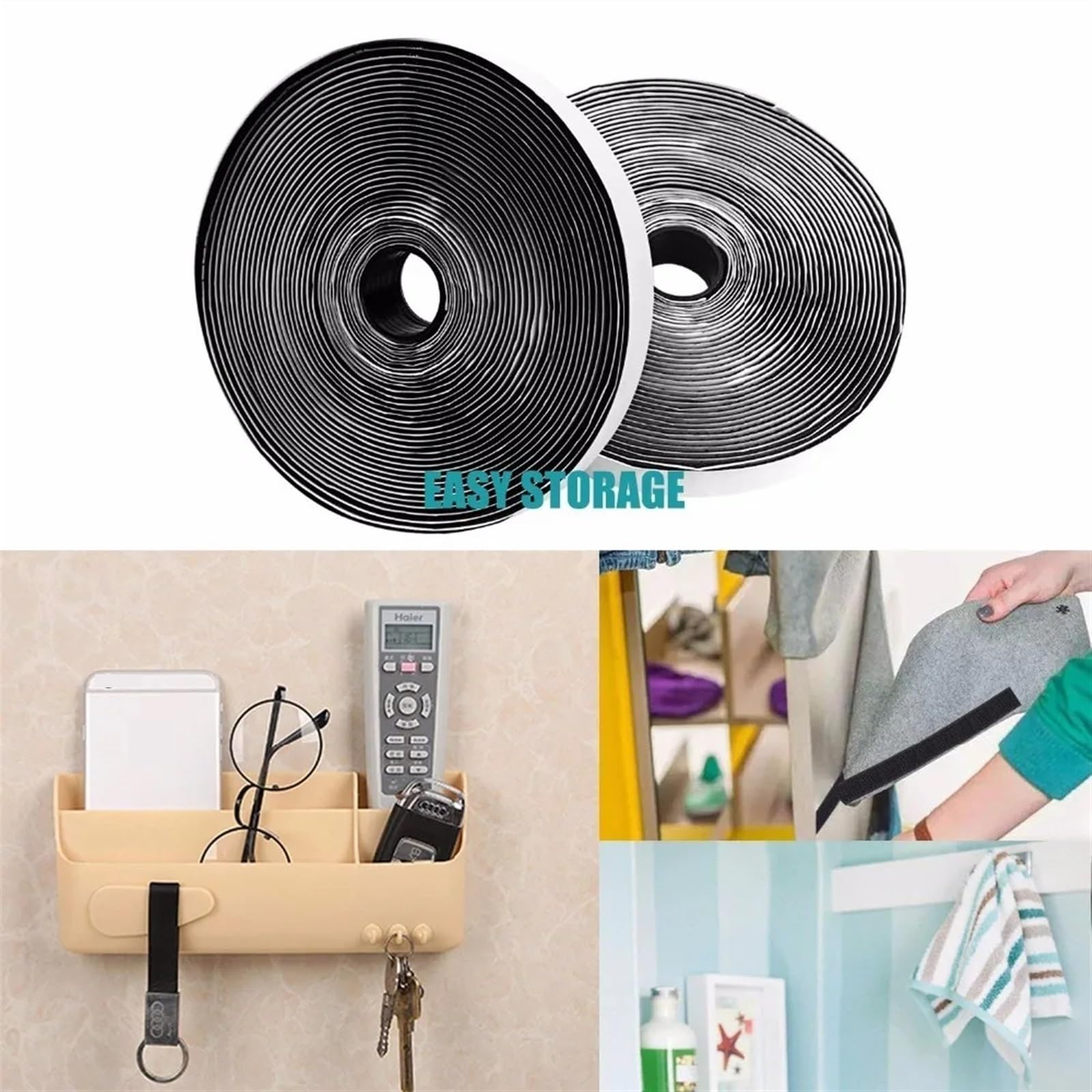Adhesivo Fuerte Hook Y Loop Cinta adhesiva autoadhesiva de 2 ganchos y bucle 10M, cinta alta resistencia, reutilizable doble cara(White 10Mx30mm)
