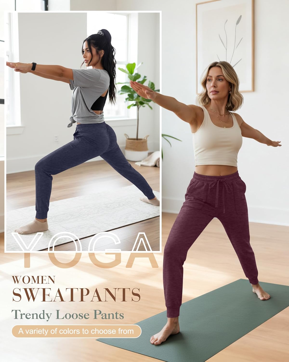 Neer 3 Pack Women's Sweatpants with Pockets, Lightweight Joggers Gym Yoga Pants Lounge Athletic Pants for Workout Running